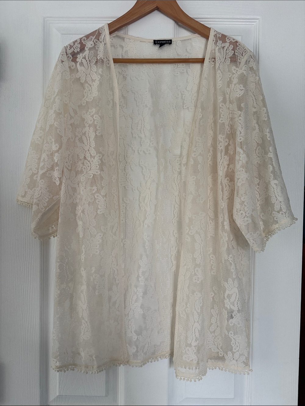 Express Sheer Lace Kimono in Ivory Cream
